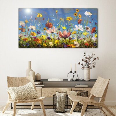 Flower landscape on a sunny day Glass Wall Art