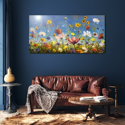 Flower landscape on a sunny day Glass Wall Art