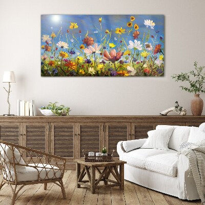 Flower landscape on a sunny day Glass Wall Art