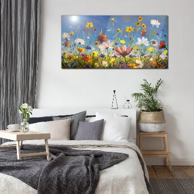 Flower landscape on a sunny day Glass Wall Art