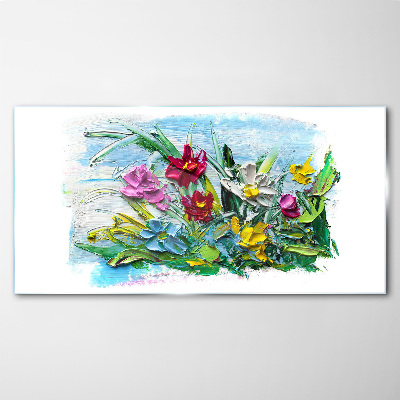 A floral bouquet in intense colors Glass Wall Art