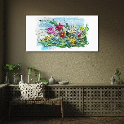 A floral bouquet in intense colors Glass Wall Art