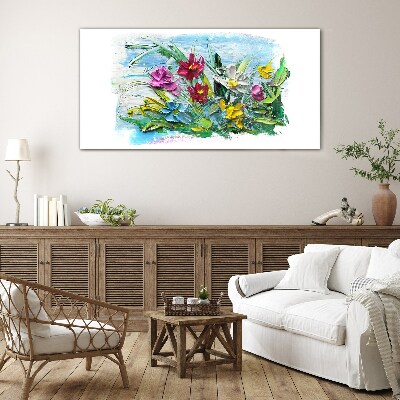 A floral bouquet in intense colors Glass Wall Art
