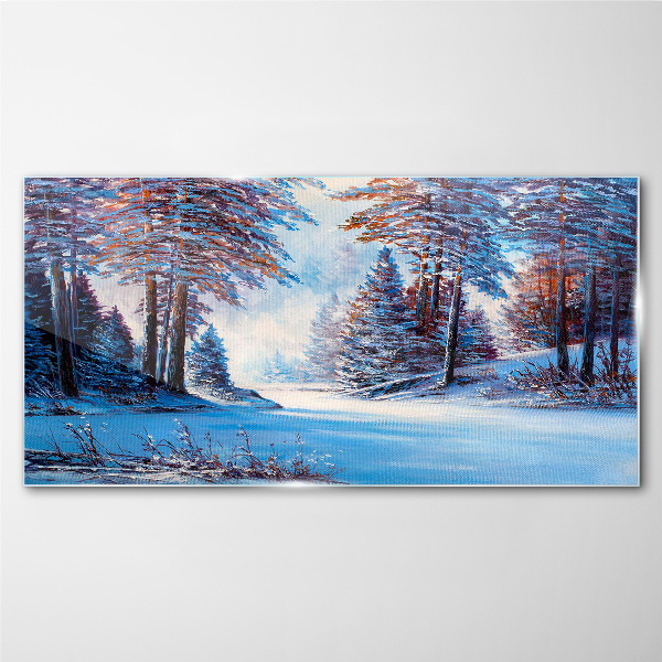Winter landscape in blue Glass Wall Art
