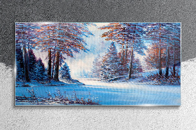 Winter landscape in blue Glass Wall Art