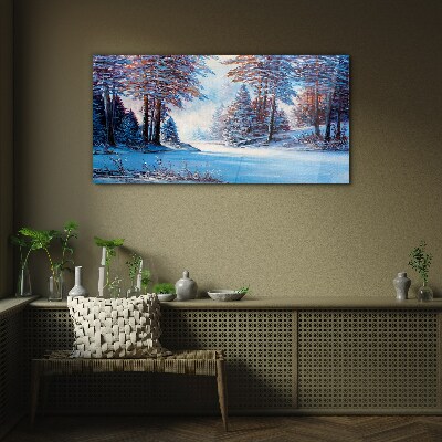 Winter landscape in blue Glass Wall Art