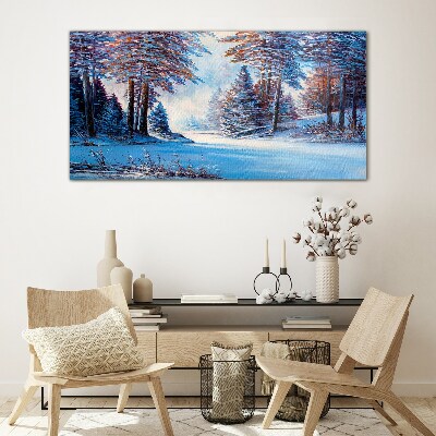 Winter landscape in blue Glass Wall Art