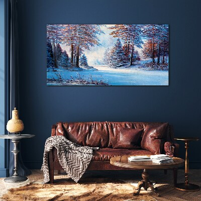 Winter landscape in blue Glass Wall Art