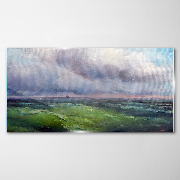 Waves under stormy skies Glass Wall Art