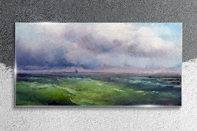 Waves under stormy skies Glass Wall Art