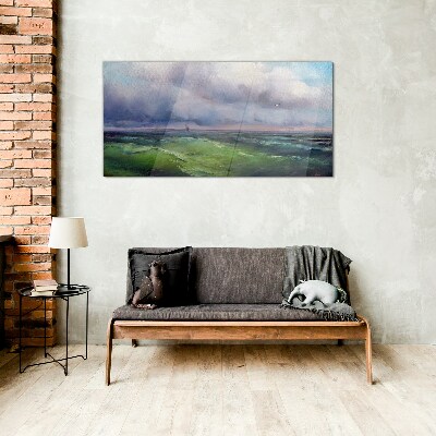 Waves under stormy skies Glass Wall Art