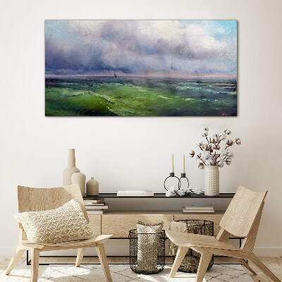 Waves under stormy skies Glass Wall Art