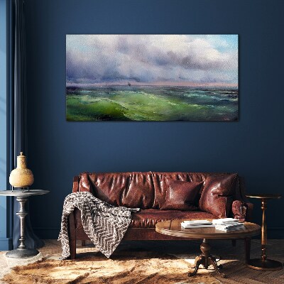 Waves under stormy skies Glass Wall Art