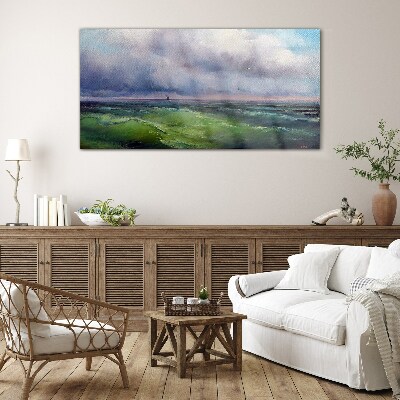 Waves under stormy skies Glass Wall Art