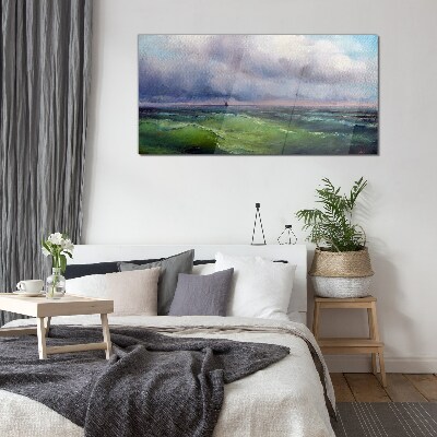 Waves under stormy skies Glass Wall Art