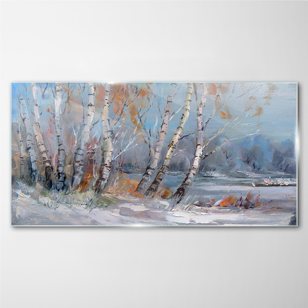 Autumn birches by the river Glass Wall Art