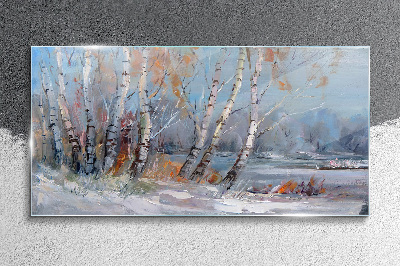 Painting forest tree winter Glass Wall Art