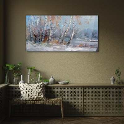 Autumn birches by the river Glass Wall Art