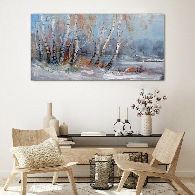Autumn birches by the river Glass Wall Art
