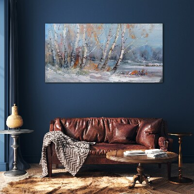 Autumn birches by the river Glass Wall Art