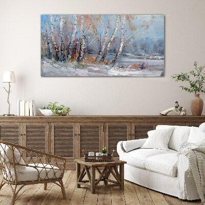 Autumn birches by the river Glass Wall Art