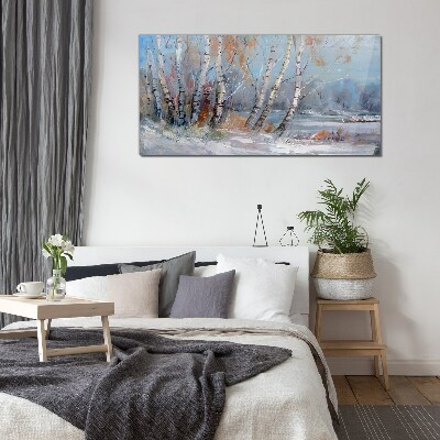 Painting forest tree winter Glass Wall Art