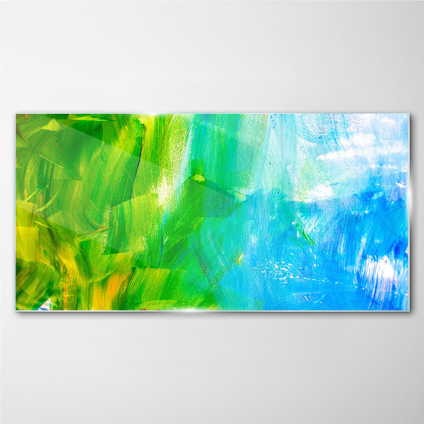 Green and blue abstraction Glass Wall Art