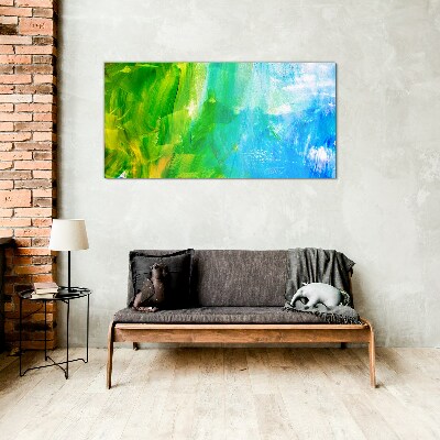 Green and blue abstraction Glass Wall Art