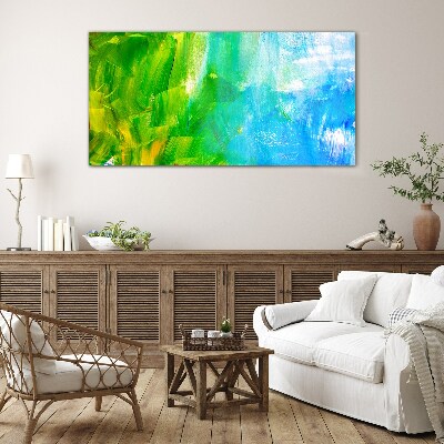 Green and blue abstraction Glass Wall Art