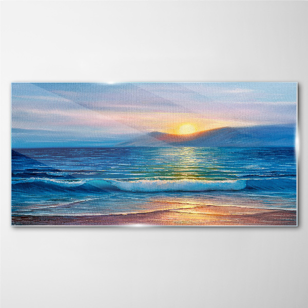 Sunset over the calm sea Glass Wall Art