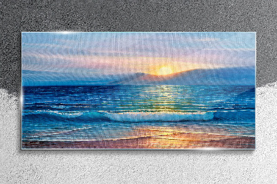 Sunset over the calm sea Glass Wall Art