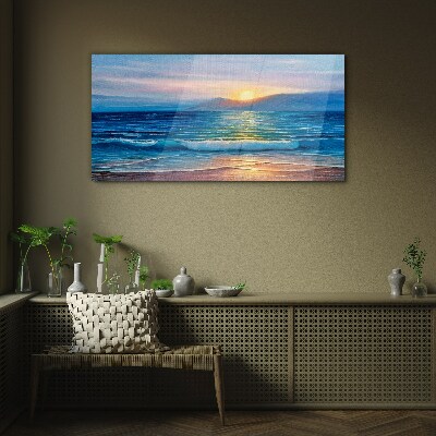 Sunset over the calm sea Glass Wall Art