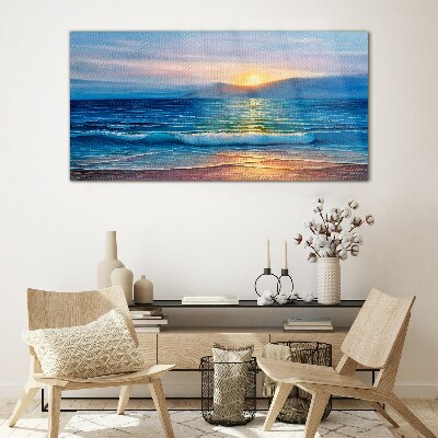 Sunset over the calm sea Glass Wall Art