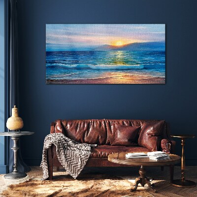 Sunset over the calm sea Glass Wall Art