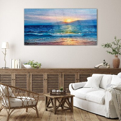 Sunset over the calm sea Glass Wall Art