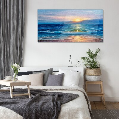 Sunset over the calm sea Glass Wall Art