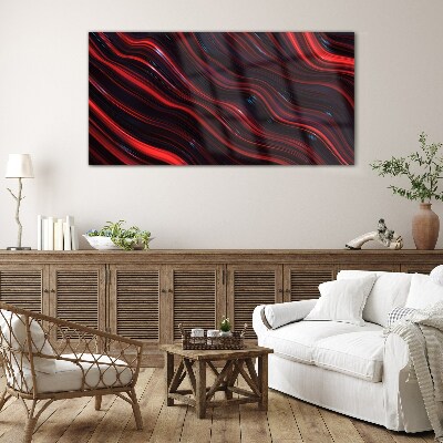 Waves of red and navy blue Glass Wall Art