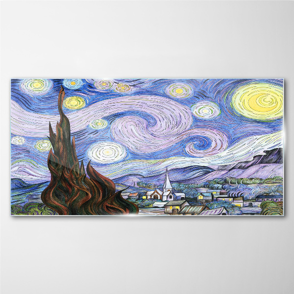 Starry night over the town Glass Wall Art