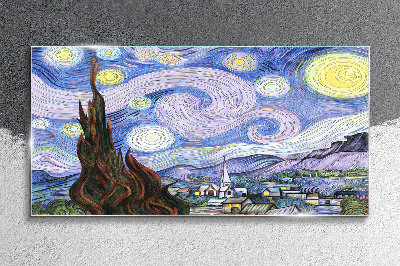 Starry night over the town Glass Wall Art
