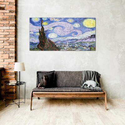 Starry night over the town Glass Wall Art