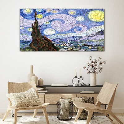 Starry night over the town Glass Wall Art