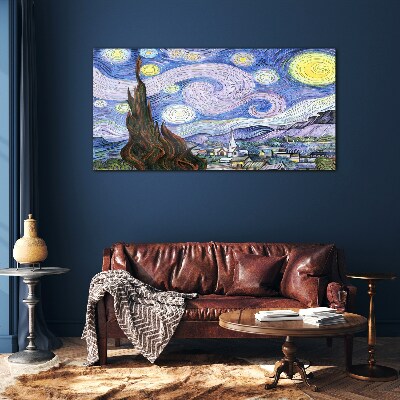 Starry night over the town Glass Wall Art