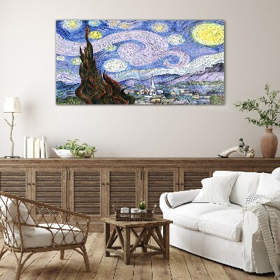 Starry night over the town Glass Wall Art
