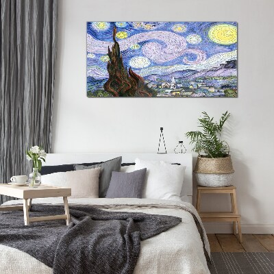 Starry night over the town Glass Wall Art