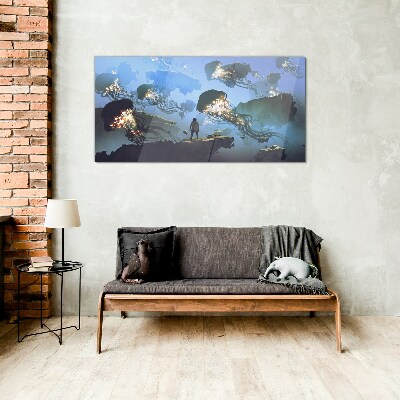 Underwater journey in the light of jellyfish Glass Wall Art
