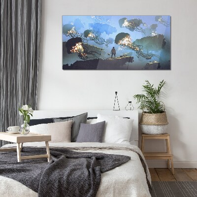 Underwater journey in the light of jellyfish Glass Wall Art