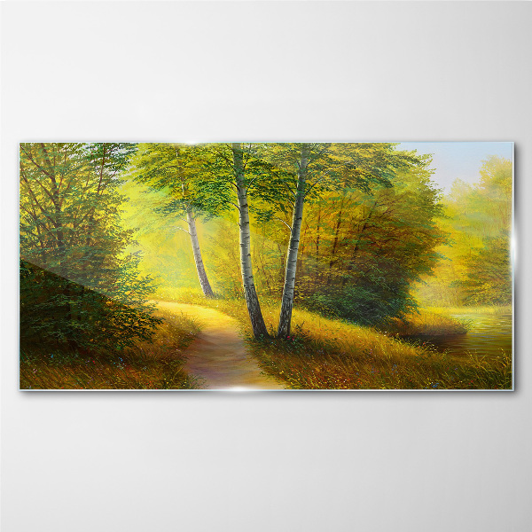 Golden forest in the sunlight Glass Wall Art