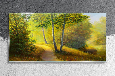Golden forest in the sunlight Glass Wall Art