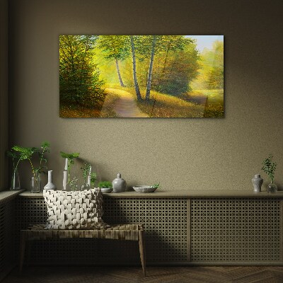 Golden forest in the sunlight Glass Wall Art
