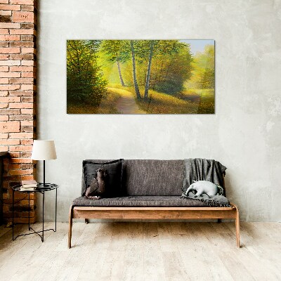 Golden forest in the sunlight Glass Wall Art